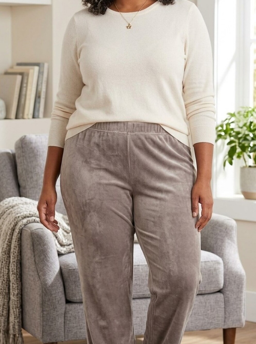 D&Co Womens Plus Size 5X Comfort Zone Velour Lounge Pants Cozy Soft Stretch Gray